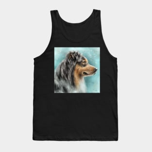 Painting of a Gorgeous Australian Shepherd on a Light Blue Background Tank Top